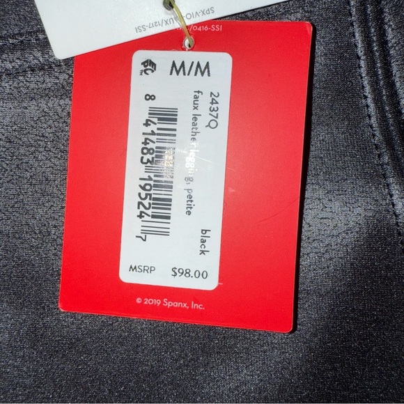 SPANX Black Faux Leather Leggings Petite Medium New - Picture 5 of 11